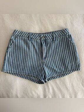RVCA Blue and White Vertical-Stripe Denim Shorts